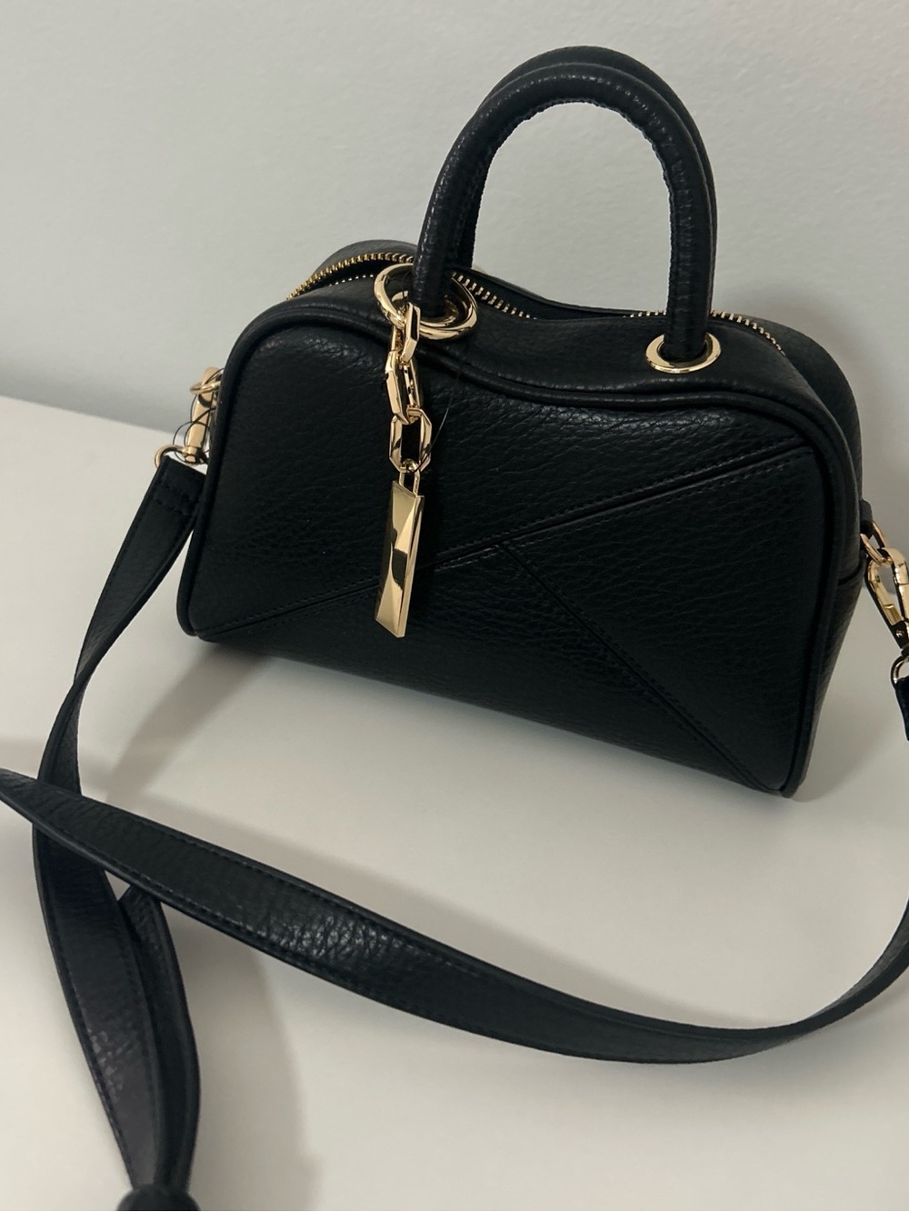 Classic Black Leather Crossbody Satchel - Gold Hardware